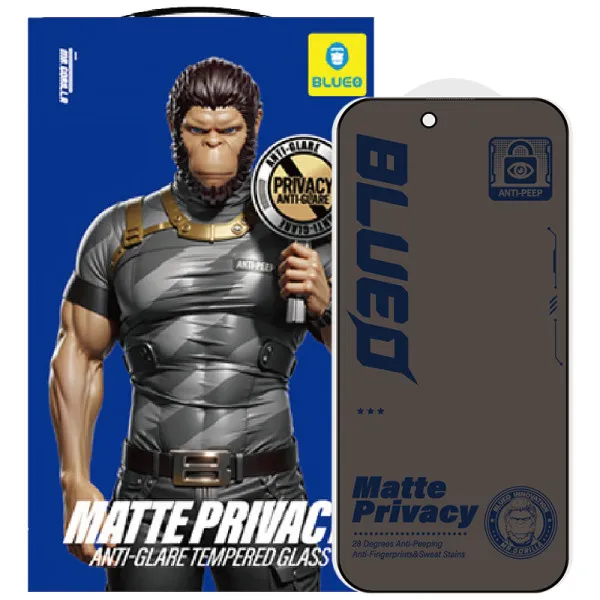 Защитное 2.5D стекло Blueo Full Cover Anti-Peep Matte для Apple iPhone 18 Pro (6.3") — Черный — фото 1