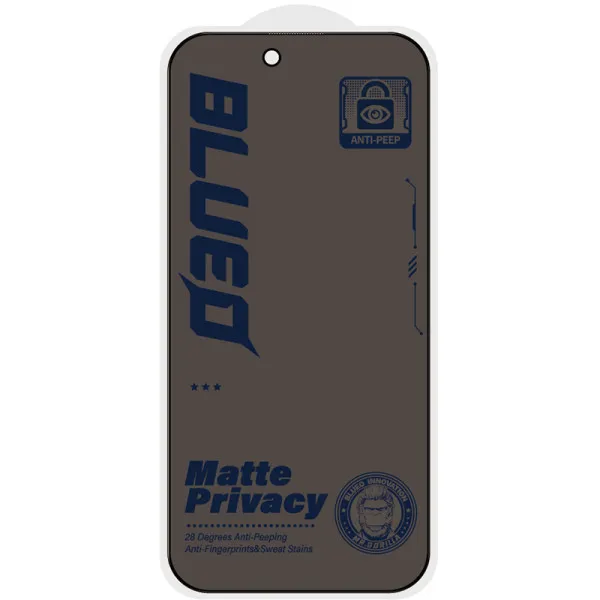 Защитное 2.5D стекло Blueo Full Cover Anti-Peep Matte для Apple iPhone 18 Pro (6.3") — Черный — фото 2
