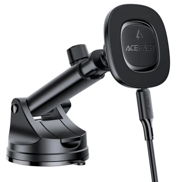 Автотримач з БЗП Acefast D47 Magnetic Charging 15W (center console) — Чорний — фото 1