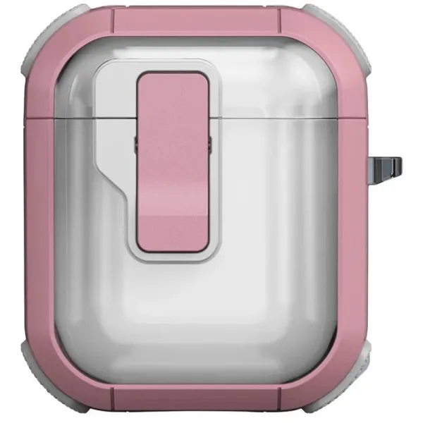 Футляр противоударный Locking Button для наушников Airpods 1/2 — Розовый