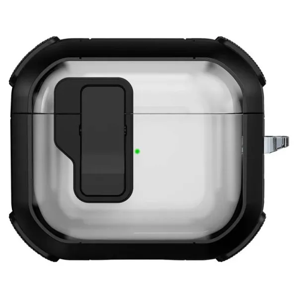Футляр противоударный Locking Button для наушников Airpods 3 — Черный — фото 1