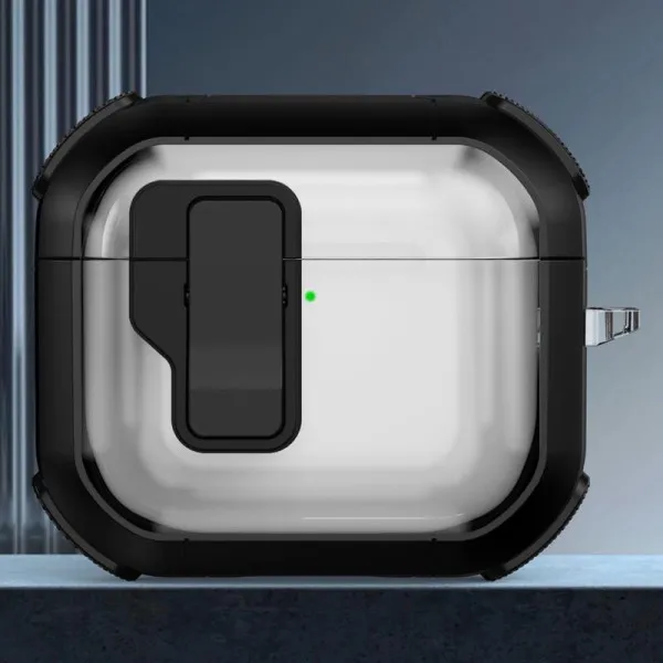 Футляр противоударный Locking Button для наушников Airpods 3 — Черный — фото 2