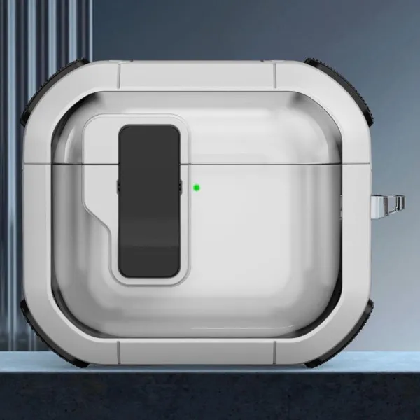 Футляр противоударный Locking Button для наушников Airpods 3 — Белый — фото 2