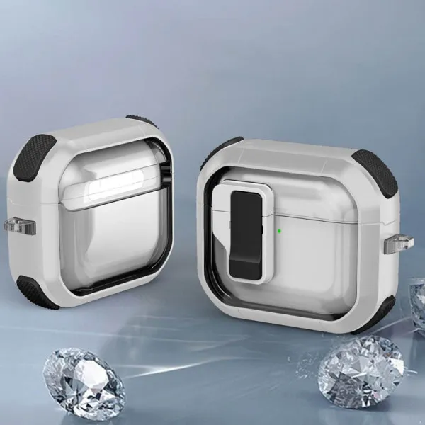 Футляр противоударный Locking Button для наушников Airpods 3 — Белый — фото 4