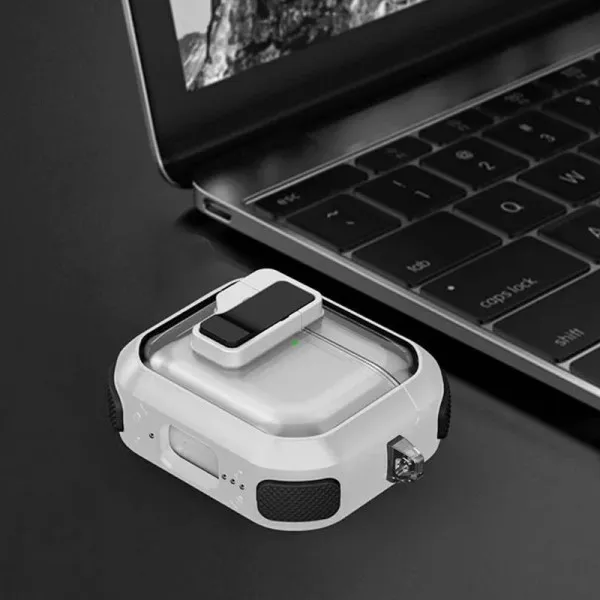 Футляр противоударный Locking Button для наушников Airpods 3 — Белый — фото 5
