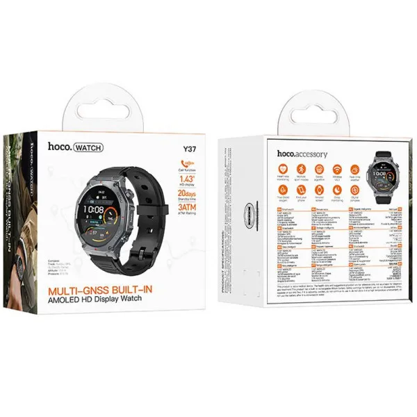 Смарт-годинник Hoco Y37 Smart sports watch (call version) — Чорний — фото 2