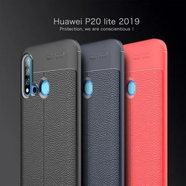 ТПУ накладка Autofocus с имитацией кожи для Huawei P20 Lite 2019/ Nova 5i — Синий — фото 1