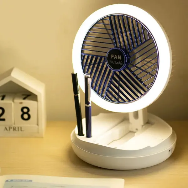 Настольный складной вентилятор Folding Fan 2in1 with Night Light — Белый — фото 5