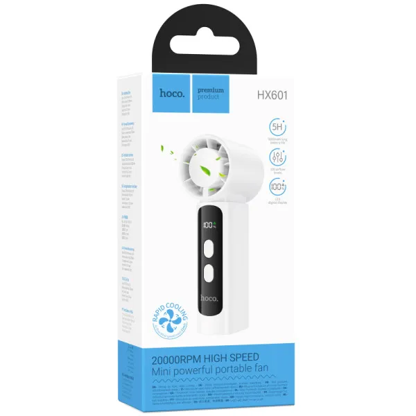 Портативный вентилятор Hoco HX601 handheld folding fan 3000 mAh — Белый — фото 2