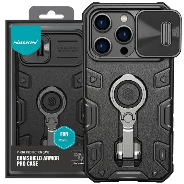 TPU+PC чехол Nillkin CamShield Armor Pro no logo (шторка на камеру) для Apple iPhone 14 Pro (6.1") — Черный — фото 1