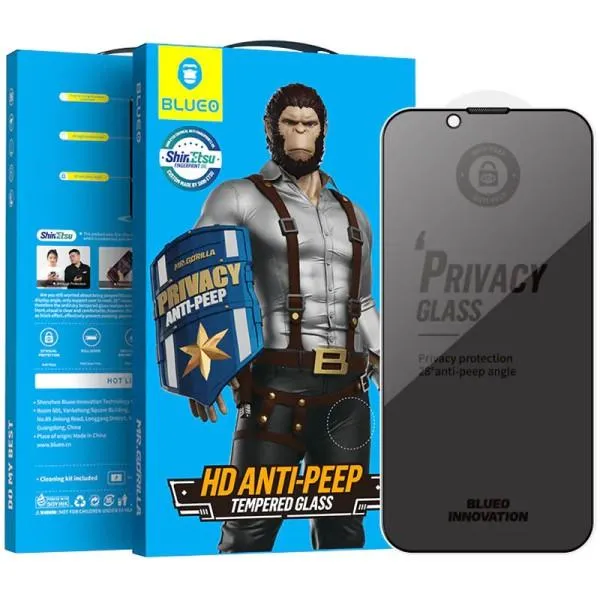 Защитное 2.5D стекло Blueo Full Cover Anti-Peep для Apple iPhone 14 Pro (6.1") — Черный — фото 1