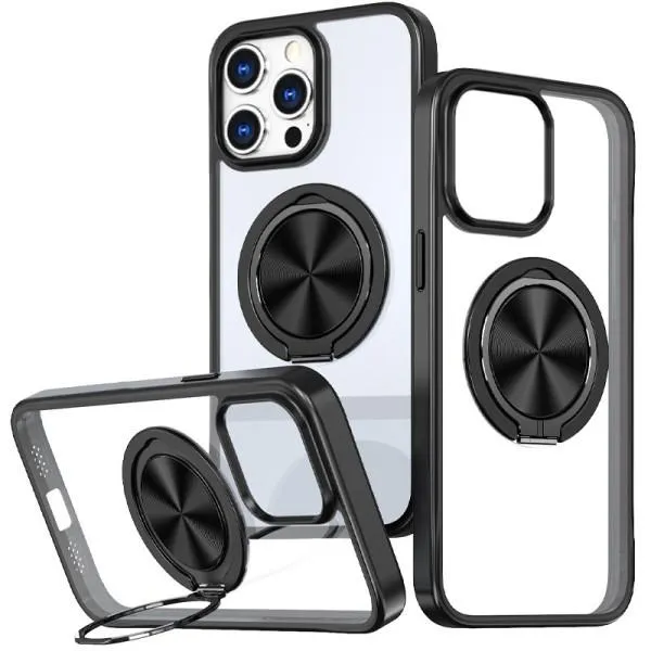 TPU+PC чехол Metal Ring with Magnetic Fit для Apple iPhone 14 Pro (6.1") — Черный — фото 1