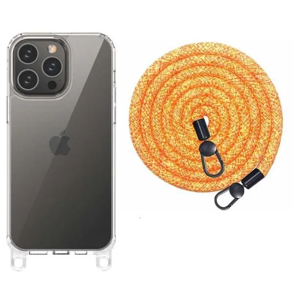 Чехол TPU Transparent with Straps для Apple iPhone 14 Pro (6.1") — Оранжевый — фото 1