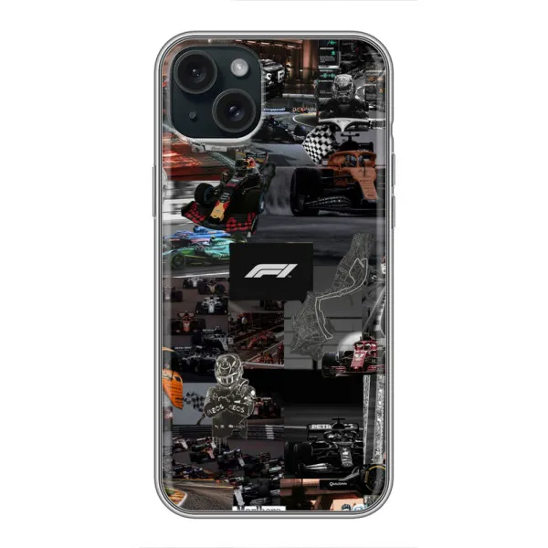 Чехол с принтом «Гоночный коллаж Ф1» для iPhone 15 Plus