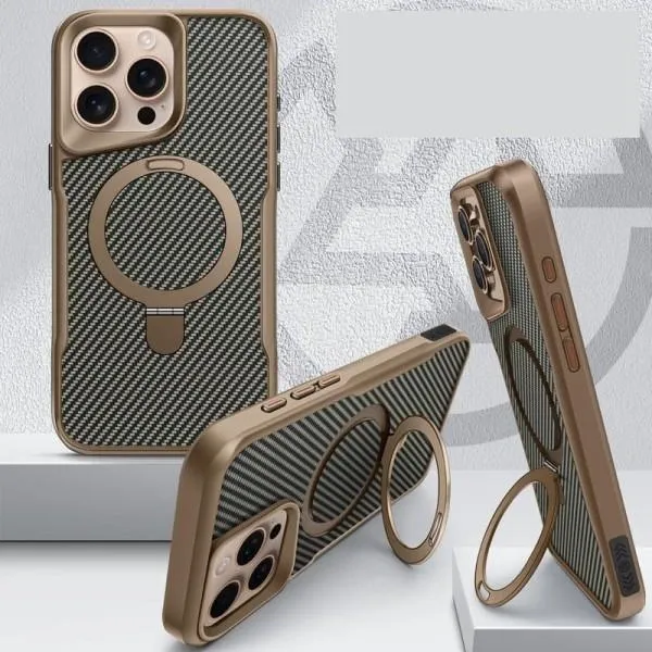 TPU+PC чехол Metal Buttons with Magnetic Fit Carbon Ring для Apple iPhone 15 Pro Max (6.7") — Золотой — фото 3 TPU+PC чехол Metal Buttons with Magnetic Fit Carbon Ring для Apple iPhone 15 Pro Max (6.7") — Золотой — фото 3