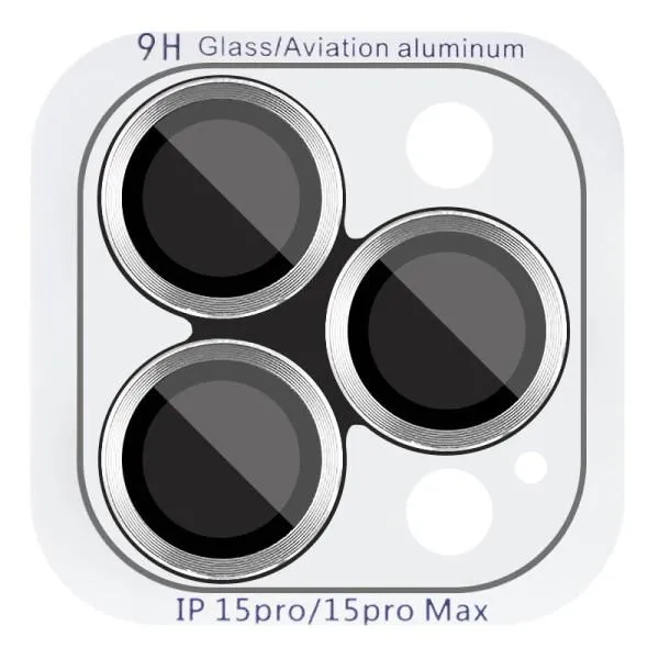 Защитное стекло Metal Classic на камеру (в упак.) для Apple iPhone 15 Pro (6.1") / 15 Pro Max (6.7") — Серебряный — фото 1