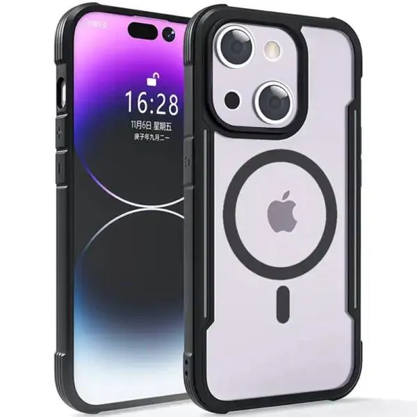 TPU+PC чехол Defense Clear with Magnetic Fit для Apple iPhone 15 (6.1") — Черный — фото 1