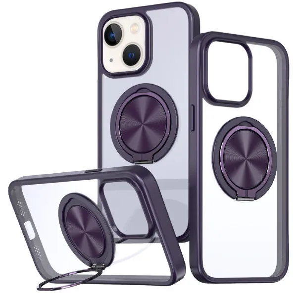 TPU+PC чехол Metal Ring with Magnetic Fit для Apple iPhone 15 (6.1") — Темно-Фиолетовый