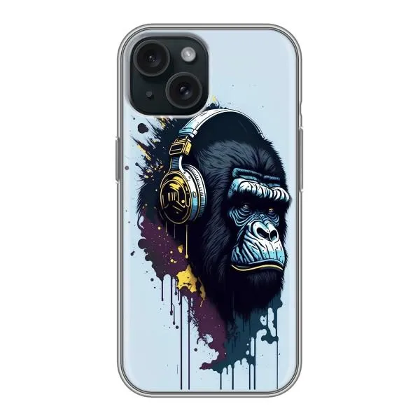 Чехол с принтом «Горилла в наушниках» для iPhone 15