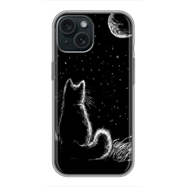 Чехол с принтом «Котик и луна» для iPhone 15
