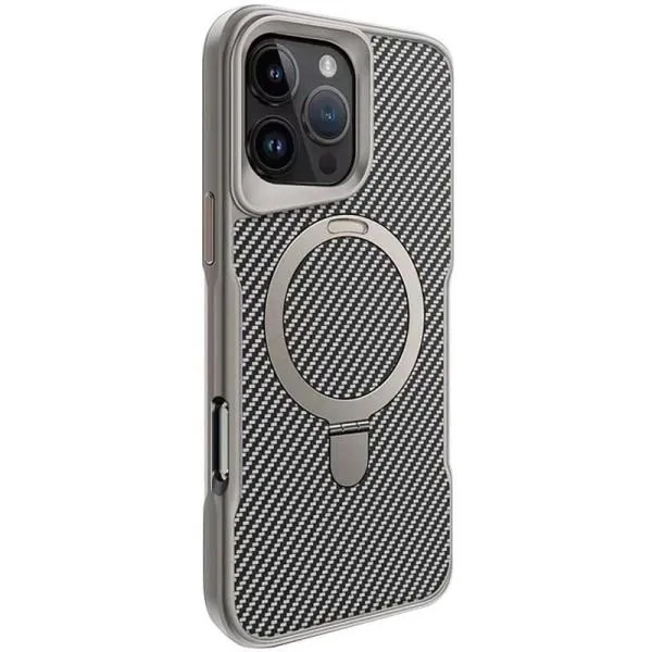 TPU+PC чехол Metal Buttons with Magnetic Fit Carbon Ring для Apple iPhone 16 Pro Max (6.9") — Серый — фото 1 TPU+PC чехол Metal Buttons with Magnetic Fit Carbon Ring для Apple iPhone 16 Pro Max (6.9") — Серый — фото 1