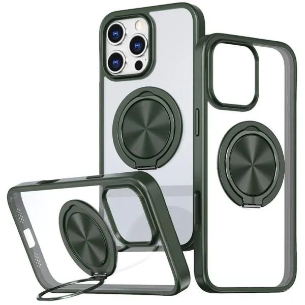 TPU+PC чехол Metal Ring with Magnetic Fit для Apple iPhone 16 Pro (6.3") — Зеленый