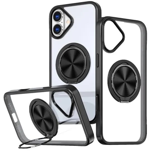 TPU+PC чехол Metal Ring with Magnetic Fit для Apple iPhone 16 (6.1") — Черный — фото 1 TPU+PC чехол Metal Ring with Magnetic Fit для Apple iPhone 16 (6.1") — Черный — фото 1