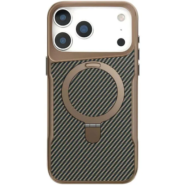 TPU+PC чехол Metal Buttons with Magnetic Fit Carbon Ring для Apple iPhone 17 Pro Max (6.9") — Золотой — фото 1