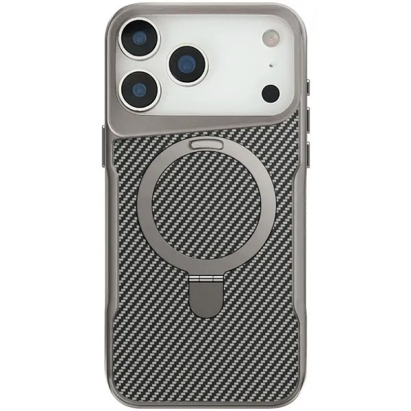 TPU+PC чехол Metal Buttons with Magnetic Fit Carbon Ring для Apple iPhone 17 Pro (6.3") — Серый — фото 1