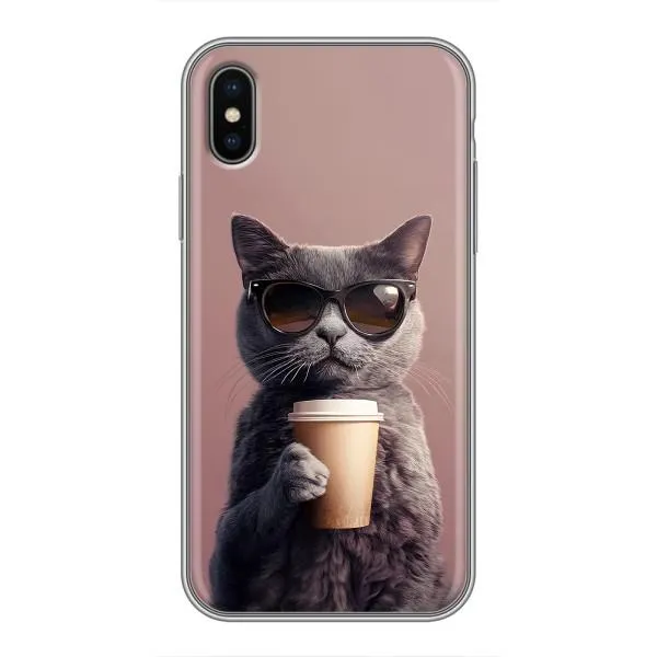 Чехол с принтом «Кот с кофе» для iPhone Xs Max