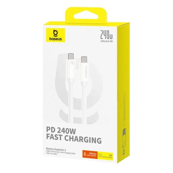 Дата кабель Baseus Superior 2 USB4 Full-Function Type-C to Type-C 240W (1.8m) (P10365200211-05) — Белый — фото 5 Дата кабель Baseus Superior 2 USB4 Full-Function Type-C to Type-C 240W (1.8m) (P10365200211-05) — Белый — фото 5