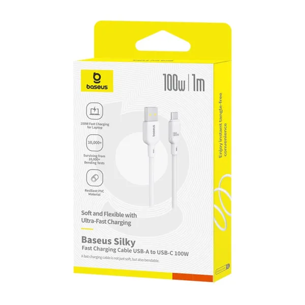 Дата кабель Baseus Silky Series OS Fast Charging USB to Type-C 100W (1m) (P10377703) — Белый — фото 5