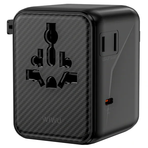 Сетевой универсальный переходник WIWU UA010 Warrior GaN 45W + 2USB-A/3C — Черный — фото 4