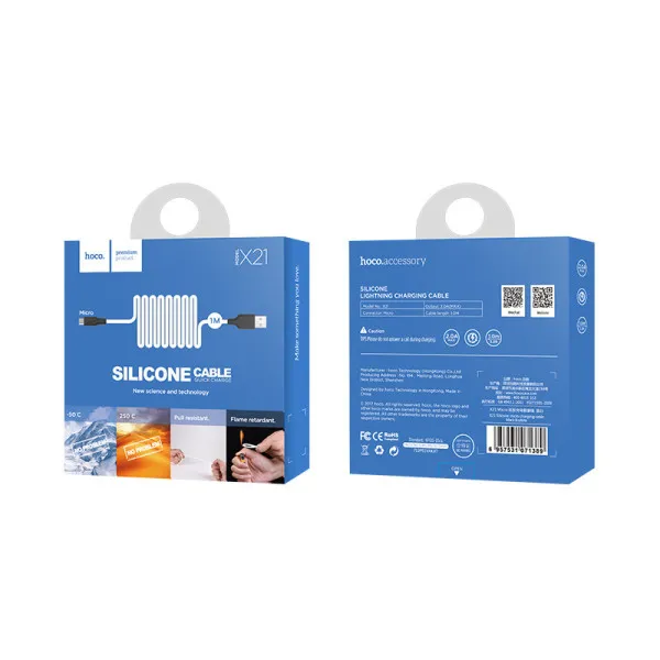 Дата кабель Hoco X21 Silicone MicroUSB Cable (1m) — Чорний — фото 5