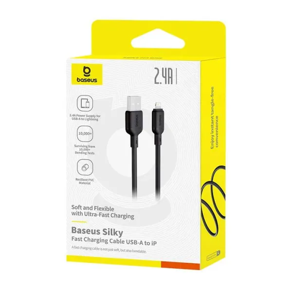 Дата кабель Baseus Silky Series OS Fast Charging USB to Lightning 2.4A (2m) (P1037770) — Черный — фото 5