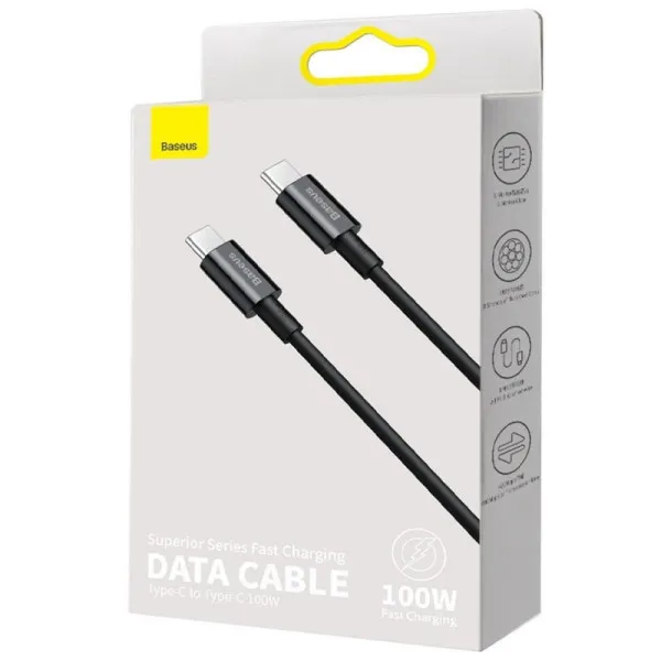 Дата кабель Baseus Superior Series Fast Charging Type-C to Type-C PD 100W (1m) (CATYS-B) — Черный — фото 5 Дата кабель Baseus Superior Series Fast Charging Type-C to Type-C PD 100W (1m) (CATYS-B) — Черный — фото 5