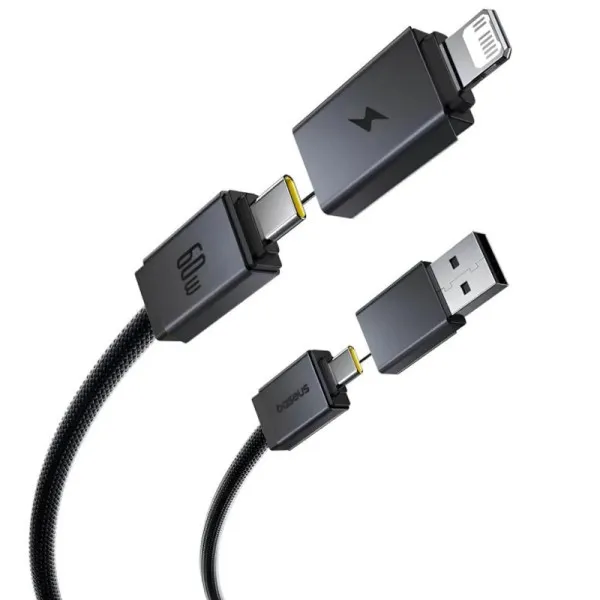 Дата кабель Baseus Versatile Two-for-Two USB/Type-C to Type-C/Lightning 60W (1m) (CB000162) — Черный — фото 3