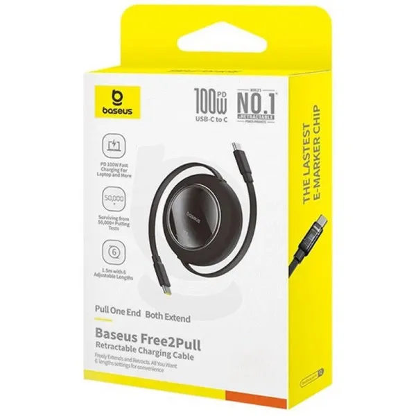 Дата кабель Baseus Free2Pull Mini Retractable Type-C to Type-C 100W (2m) (P10364500113) — Черный — фото 4