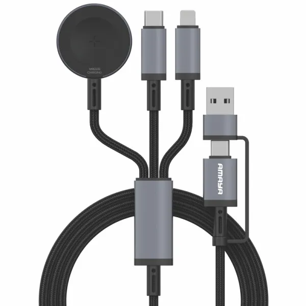 Дата кабель Amaya ACD-330X 6in1 Type-C/USB to iWatch/Lightning/Type-C 100W (1.2m) — Черный — фото 1