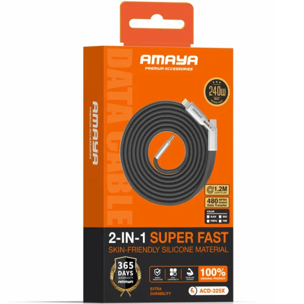 Дата кабель Amaya ACD-325X 2in1 Type-C to Lightning/Type-C 240W (1.2m) — Черный — фото 2