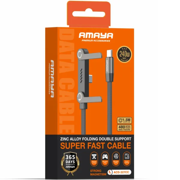 Дата кабель Amaya 327CC side plug and stand Type-C to Type-C 240W (1.5m) — Черный — фото 2