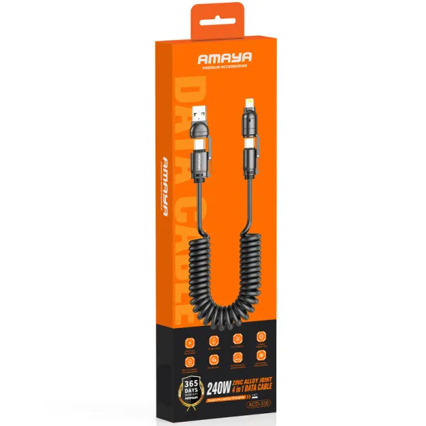 Дата кабель Amaya ACD-330 4in1 Type-C/USB to Lightning/Type-C 240W (2m) — Черный — фото 2