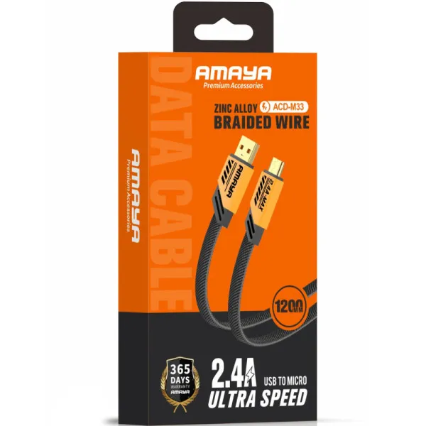 Дата кабель Amaya M33 USB to MicroUSB 2.4A (1.2m) — Желтый — фото 2