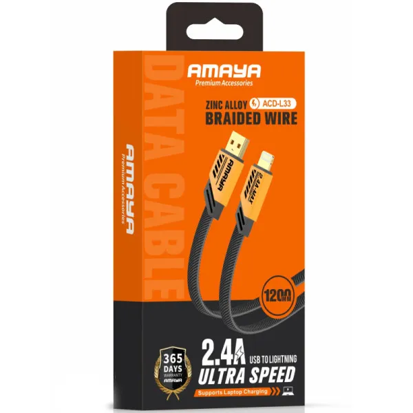 Дата кабель Amaya 33L USB to Lightning 2.4A (1.2m) — Желтый — фото 2