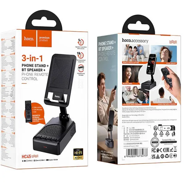 Bluetooth Колонка Hoco HC45 Wave 3W с подставкой для телефона и пультом управления — Черный — фото 2 Bluetooth Колонка Hoco HC45 Wave 3W с подставкой для телефона и пультом управления — Черный — фото 2