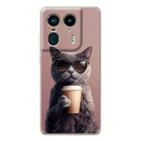 Чехол с принтом «Кот с кофе» для Motorola Edge 50 Ultra
