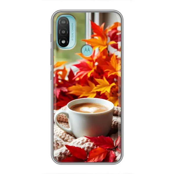 Чохол з принтом «Кава та листя» для Motorola MOTO E40 Чохол з принтом «Кава та листя» для Motorola MOTO E40