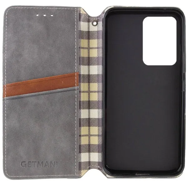 Кожаный чехол-книжка GETMAN Cubic (PU) для Motorola Moto G05 / E15 — Серый — фото 3