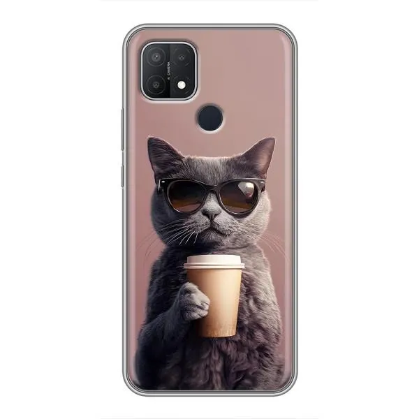 Чехол с принтом «Кот с кофе» для OPPO A15 Чехол с принтом «Кот с кофе» для OPPO A15