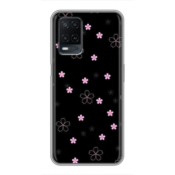Чехол с принтом «Розовые цветы на черном» для OPPO A54